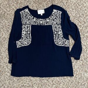 Navy Blue Embroidered Women's Top